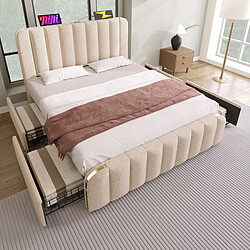 Avis MIVRAY Lit double adulte 140x190 cm, USB et Type C, 4 tiroirs, lin beige