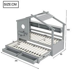Avis Lit Enfant 90x200 cm Modenvie avec lit gigogne et rangement bois gris