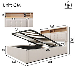MIVRAY Lit Coffre Adulte 160x200 Cm Lit Double, Rangement Et Tête De Lit Avec USB-C, Lin, Beige pas cher