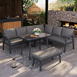 Acheter MIVRAY Salon de jardin 8 places, table à manger avec banc acier polyester gris