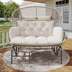 Avis MIVRAY Balancelle 2 places, coussin avec fixation rotin PE métal gris