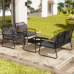 Acheter MIVRAY Salon de jardin 4 places, verre trempé, métal polyester noir