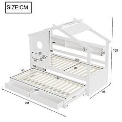 Avis Lit Enfant 90x200 cm Modenvie avec lit gigogne et rangement Blanc