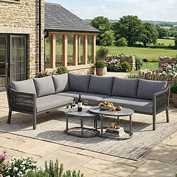 Acheter MIVRAY Salon de jardin 6 places, 2 tables, acier galvanisé et polyester gris
