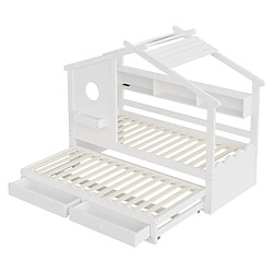 Acheter Lit Enfant 90x200 cm Modenvie avec lit gigogne et rangement Blanc