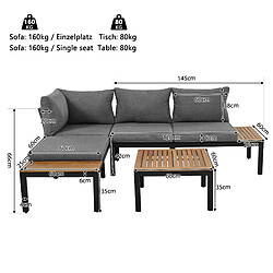 MIVRAY Salon de jardin 3 places 120x60x66 cm coussins épais fer galvanisé gris pas cher
