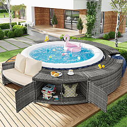 Avis MIVRAY Salon de jardin 6 places 283x283x55 cm rangement intégré rotin PE et métal gris