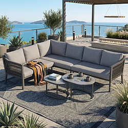 Avis MIVRAY Salon de jardin 6 places, 2 tables, acier galvanisé et polyester gris