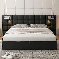 Acheter MIVRAY Lit coffre adulte 180x200 cm, USB et charge sans fil, PU noir