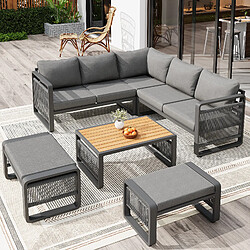 Avis MIVRAY Salon de jardin 6 places 120x65x66.5 cm coussins épais pieds réglables métal gris