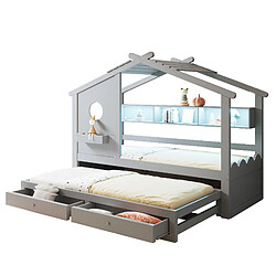 Lit Enfant 90x200 cm Modenvie avec lit gigogne et rangement bois gris pas cher