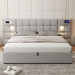 Acheter MIVRAY Lit coffre adulte 180x200 cm, rangement hydraulique et USB, lin gris