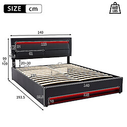 MIVRAY Lit coffre adulte 140x190 cm, LED et rangement, PU noir pas cher