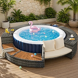 Acheter MIVRAY Salon de jardin 6 places 283x283x55 cm rangement intégré rotin PE et métal gris