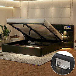 Avis MIVRAY Lit coffre adulte 180x200 cm, USB et charge sans fil, PU noir