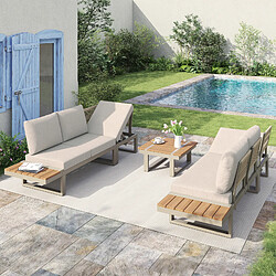 Avis MIVRAY Salon de jardin modulable convertible, dossier réglable acier et polyester beige