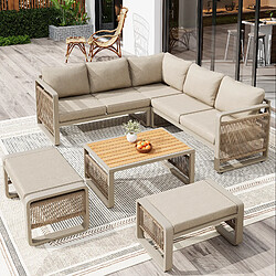 Avis MIVRAY Salon de jardin 6 places coussins épais, pieds réglables métal beige