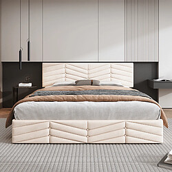 Acheter MIVRAY Lit coffre adulte 140x190 cm, tête de lit réglable, avec sommier, velours beige