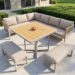 Acheter MIVRAY Salon de jardin 8 places 110x58x78 cm table et pieds réglables métal beige