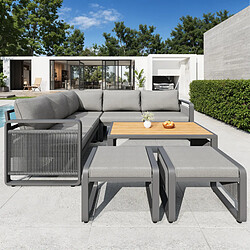 Acheter MIVRAY Salon de jardin 6 places 120x65x66.5 cm coussins épais pieds réglables métal gris