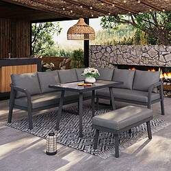 Avis MIVRAY Salon de jardin 8 places, table à manger avec banc acier polyester gris