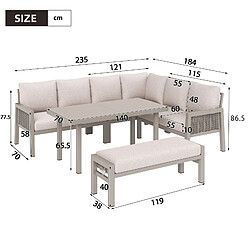 MIVRAY Salon de jardin 8 places, repas et détente, acier polyester kaki pas cher