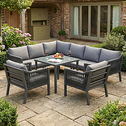 Avis MIVRAY Salon de jardin 8 places, angle convivial, acier et polyester gris
