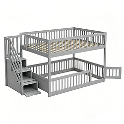 Acheter Lit Superposé Enfant 140x200 cm Modenvie rangement escalier sécurisé gris