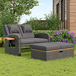 Avis MIVRAY Fauteuil de jardin dossier réglable, repose pieds avec rangement rotin gris