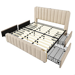 Acheter MIVRAY Lit Adulte Double 180x200 cm Avec 4 Tiroirs De Rangement, Port USB Et Type-C, Lin, Beige