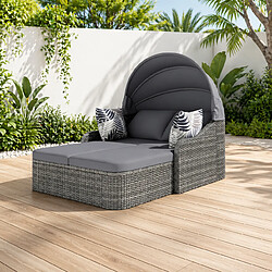 Acheter MIVRAY Chaise longue de jardin 203x120x126 cm toit réglable dossier inclinable rotin métal gris