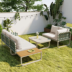 Acheter MIVRAY Salon de jardin 5 places 118x60x85 cm coussins 8 cm, verre trempé fer crème abricot