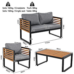 MIVRAY Salon de jardin 4 places 115x60x64 cm dossier haut fer bois gris antique pas cher