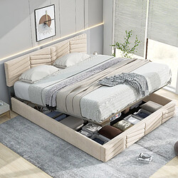 Avis MIVRAY Lit coffre adulte 140x190 cm, tête de lit réglable, avec sommier, velours beige
