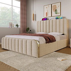 Avis MIVRAY Lit coffre adulte 140x190 cm, rangement hydraulique et USB Type C, lin beige