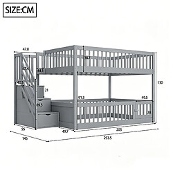 Avis Lit Superposé Enfant 140x200 cm Modenvie rangement escalier sécurisé gris