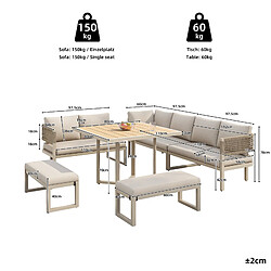 MIVRAY Salon de jardin 8 places 110x58x78 cm table et pieds réglables métal beige pas cher
