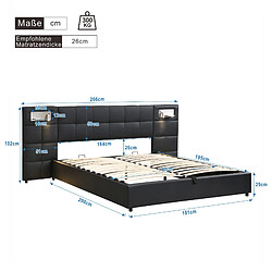 MIVRAY Lit coffre adulte 180x200 cm, USB et charge sans fil, PU noir pas cher