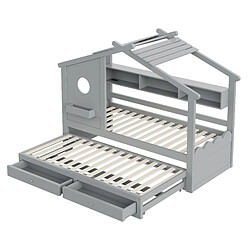 Acheter Lit Enfant 90x200 cm Modenvie avec lit gigogne et rangement bois gris