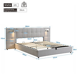 MIVRAY Lit coffre adulte 180x200 cm, rangement hydraulique et USB, lin gris pas cher