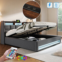 Avis MIVRAY Lit Coffre Adulte 180x200 Cm Lit Double avec rangement, LED, USB, Lin, Gris