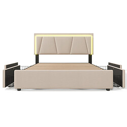 Acheter MIVRAY Lit Adulte Double 140x200 Cm Avec LED Et 4 Tiroirs, Tête De Lit Réglable, Lin, Beige