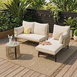Acheter MIVRAY Salon de jardin d'angle 3 places, assise profonde acier beige