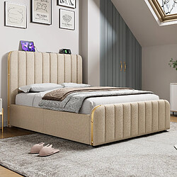 Acheter MIVRAY Lit coffre adulte 140x190 cm, rangement hydraulique et USB Type C, lin beige