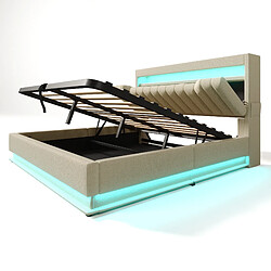 Acheter MIVRAY Lit Coffre Adulte 140x200 Cm Lit Double Tête De Lit Rangement, USB/Type-C, LED, Lin, Beige