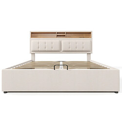Acheter MIVRAY Lit Coffre Adulte 160x200 Cm Lit Double, Rangement Et Tête De Lit Avec USB-C, Lin, Beige