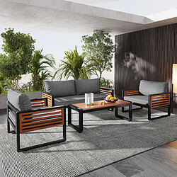 Avis MIVRAY Salon de jardin 4 places 115x60x64 cm dossier haut fer bois gris antique
