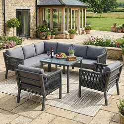 Acheter MIVRAY Salon de jardin 8 places, angle convivial, acier et polyester gris