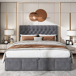 Avis MIVRAY Lit coffre adulte 140x190 cm, rangement et tête de lit, velours gris