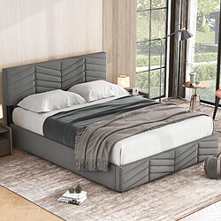 Avis MIVRAY Lit coffre adulte 140x190 cm, tête de lit réglable, velours gris